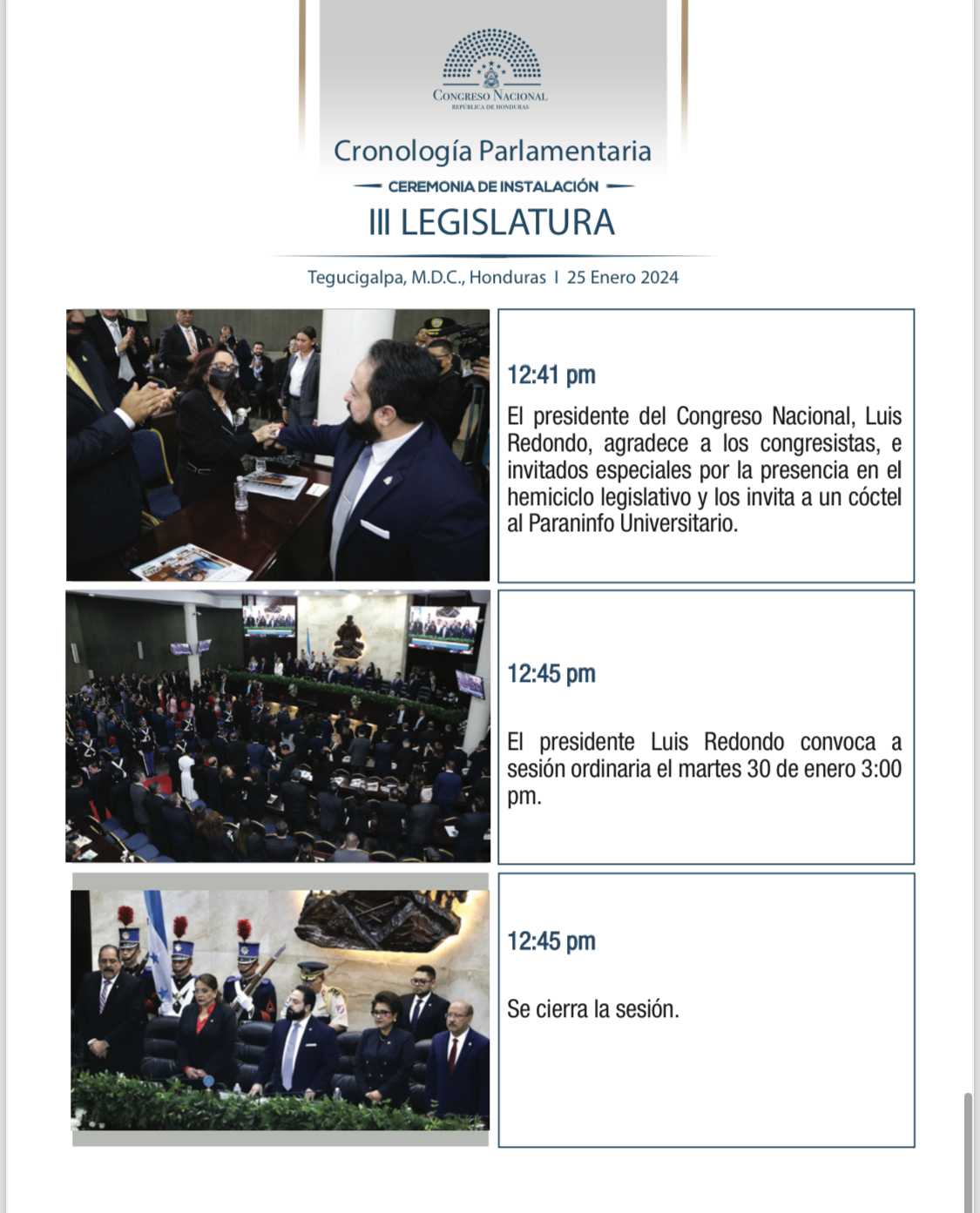 Cronología Parlamentaria Instalación III Legislatura 
